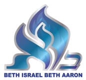 Logo with abstract blue flame design and Hebrew letters, featuring the text "BETH ISRAEL BETH AARON" underneath.
